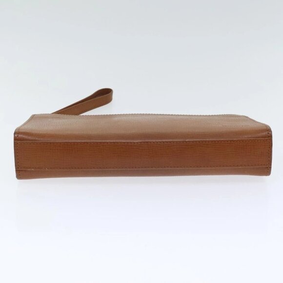 Burberrys Clutch Bag Leather Gold Brown Auth bs18366 - Picture 7 of 14